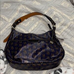 Dooney & Bourke Blue and Tan Shoulder Bag with Monogram